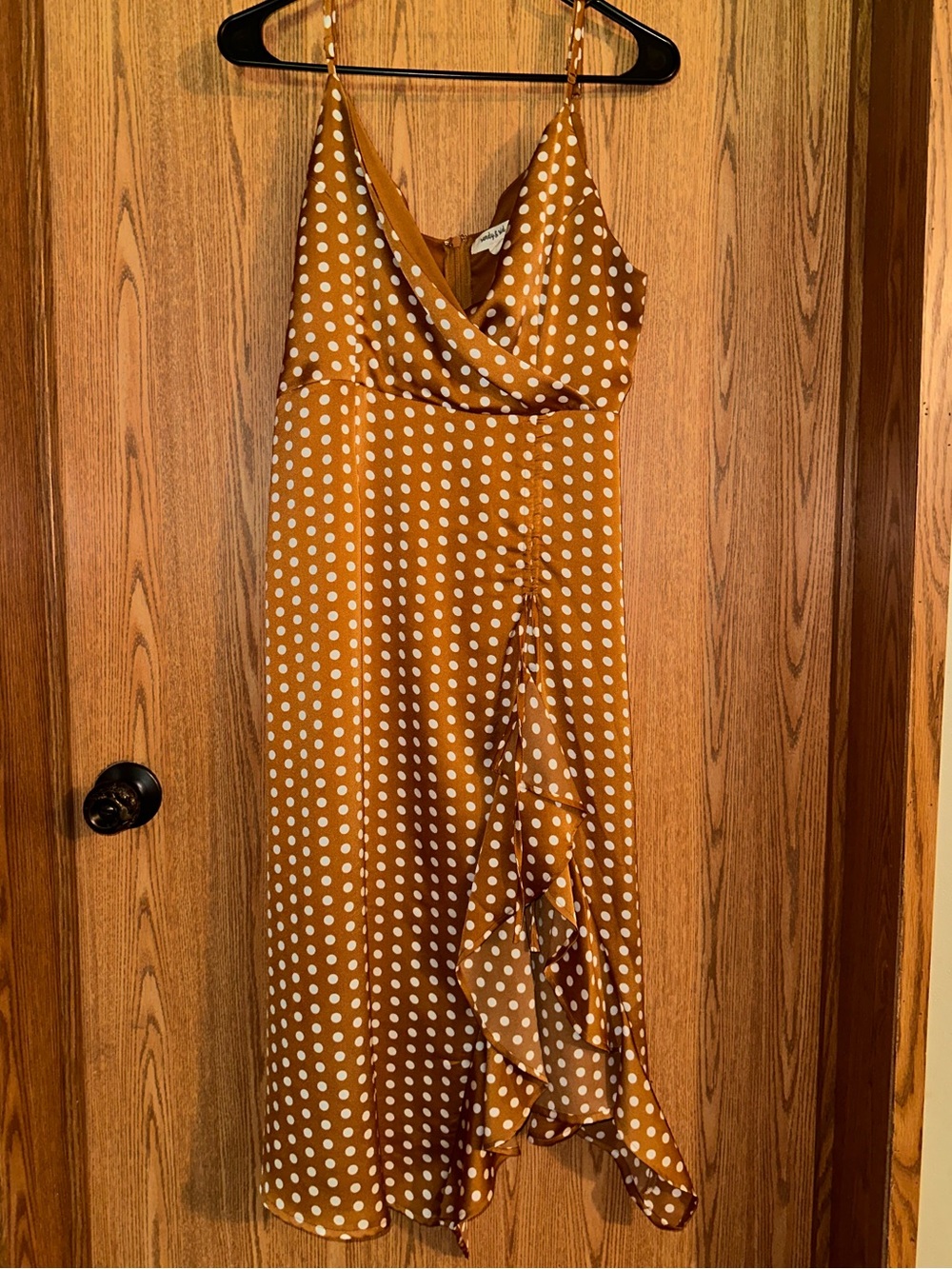 White Dot Ruffle Midi Dress in Copper